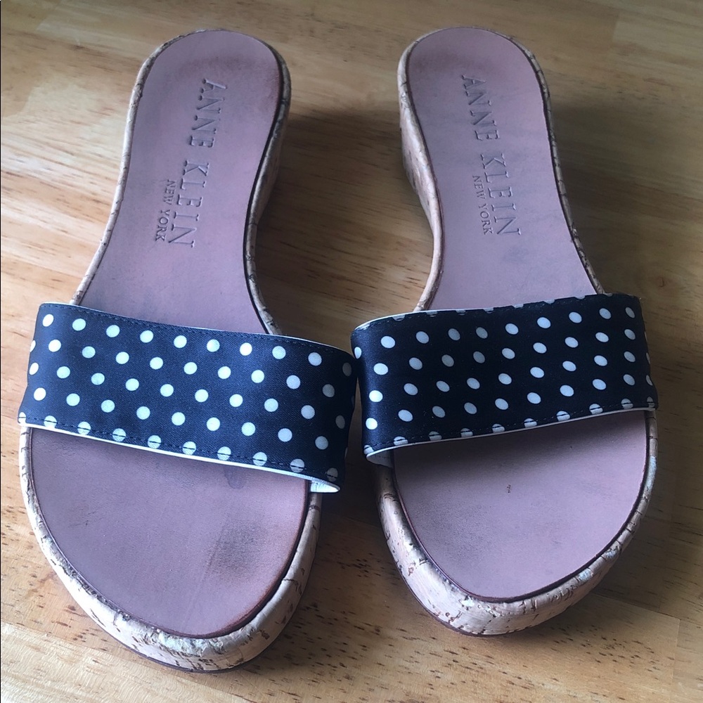 Anne Klein Black and White Polka Dot summer Slide Mules